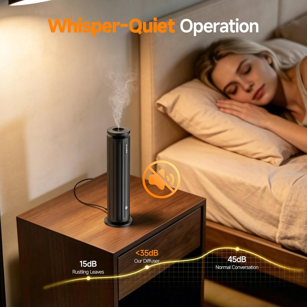 Waterless Diffuser – Diffuser for Home, Hotel, Office | Essential Oil Diffuser Starter Kit with 5×20Ml Hotel Scent Oils, 6 Scent Levels, 4 Timer Modes, Quiet Diffuser, 1000+ Sq Ft