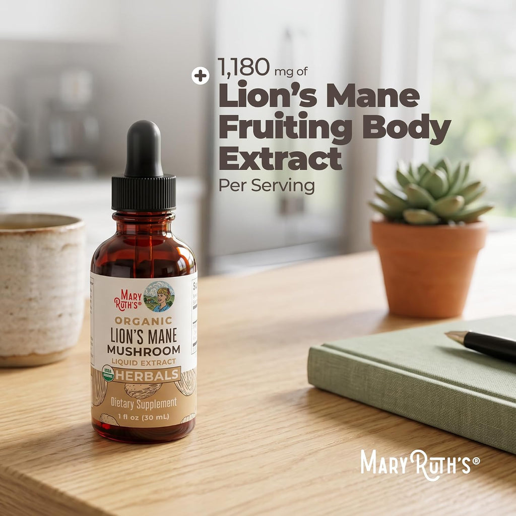 Lions Mane Mushroom Supplement Liquid Drops 1 Fl Oz, Non-Gmo