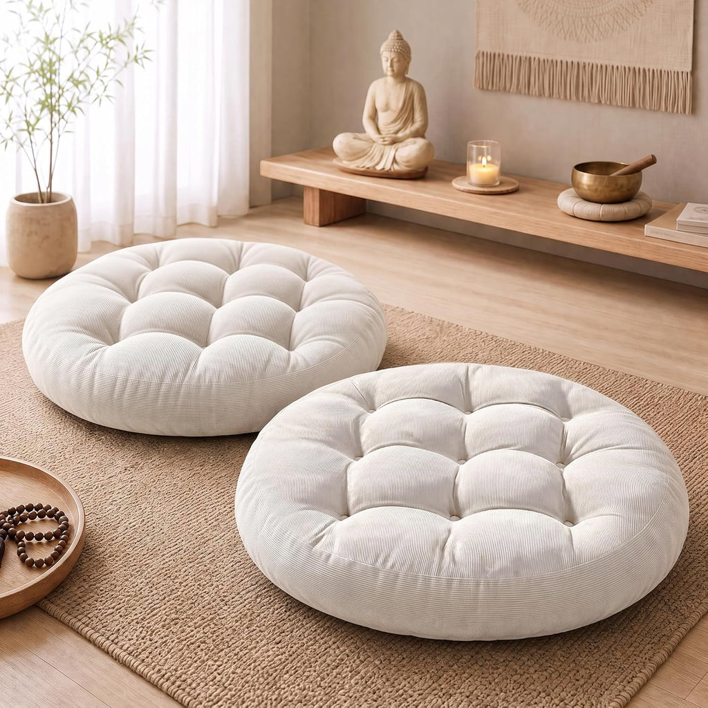 Meditation Cushions Set of 2, Large Floor Pillow for Adults, 22 Inch Round
