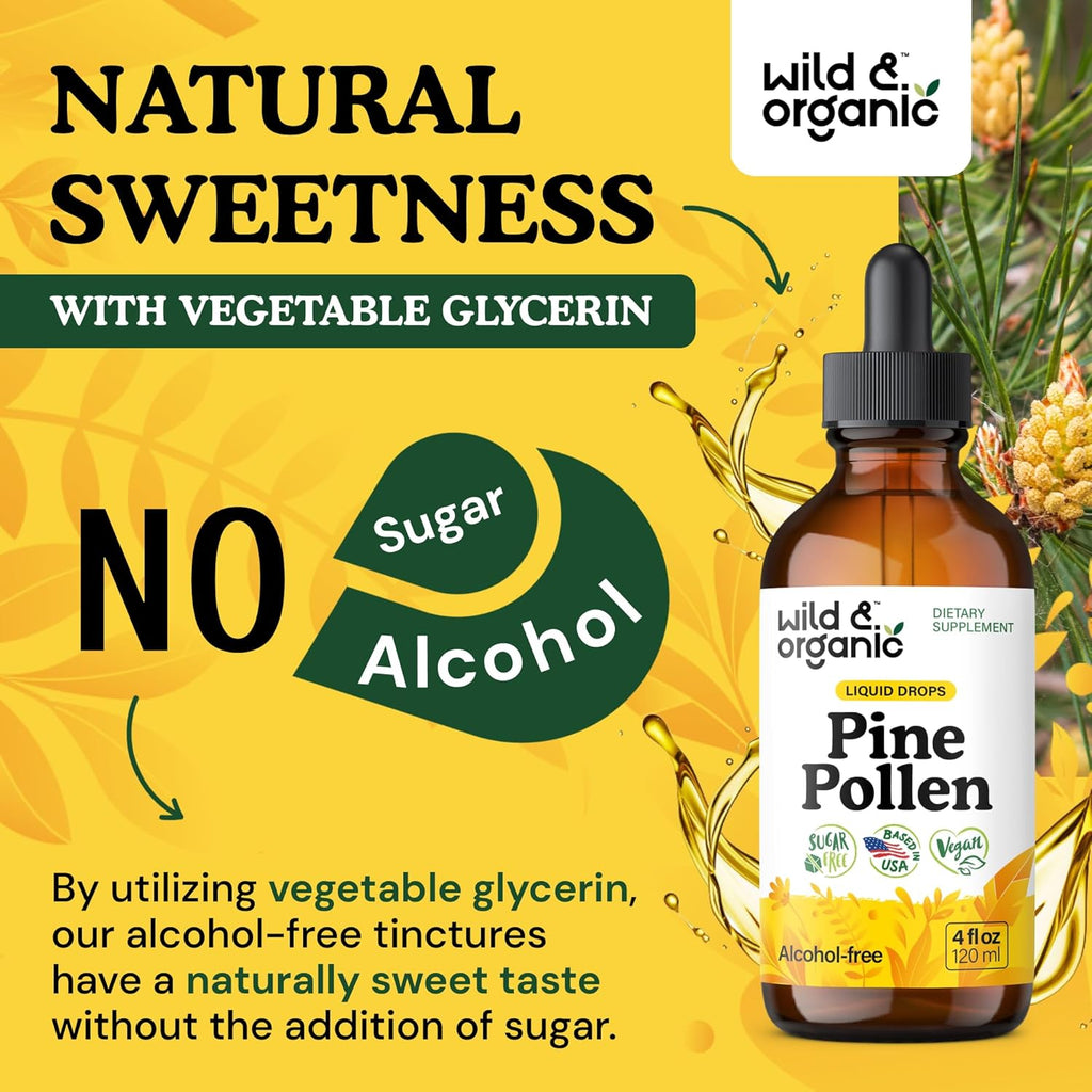 Pine Pollen Tincture - Pine Pollen for Men & Women - Add to Tea & Drink - Pure Pinus Massoniana Extract Drops - Vegan, Sugar & Alcohol-Free Liquid Supplement - 4 Fl Oz