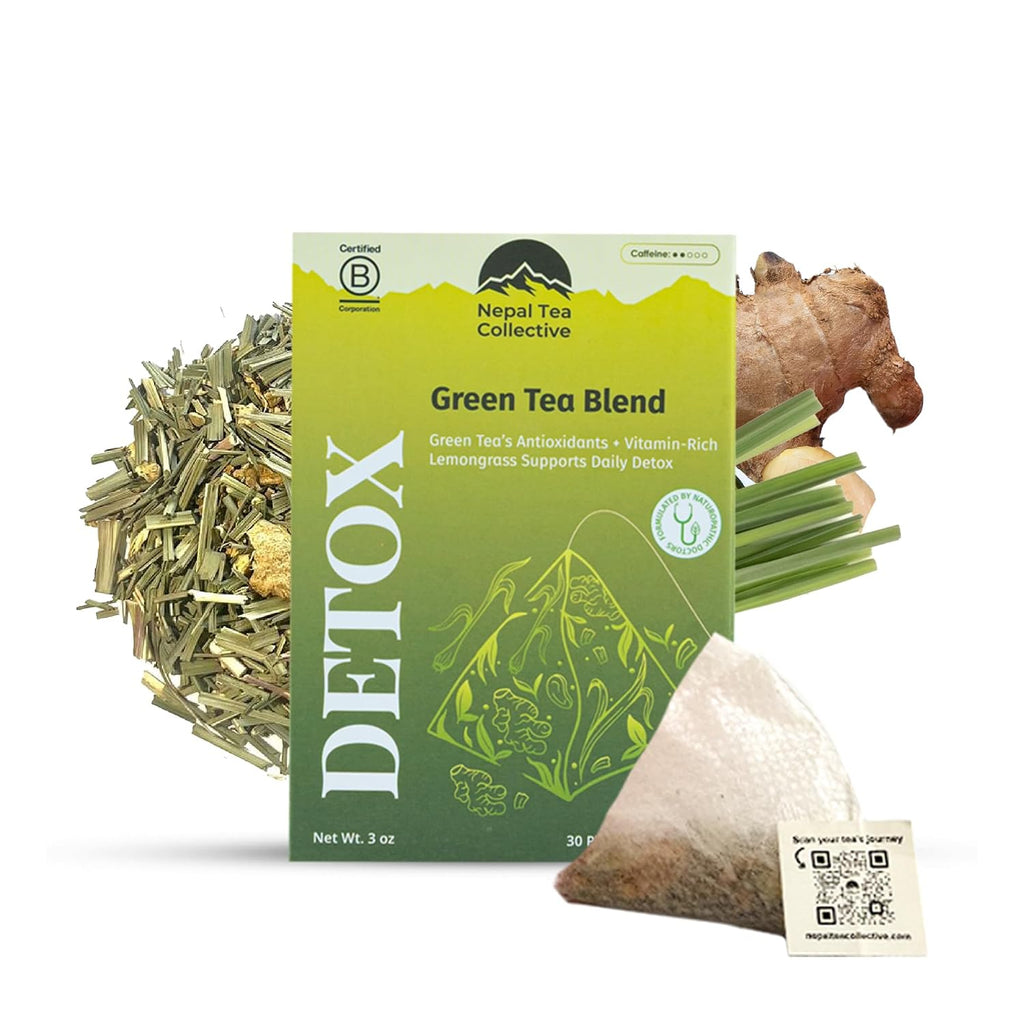 Ginger Green Tea Bags with Lemongrass | Himalayan Organic Herbal Tea Blend | Warm, Citrusy, & Naturally Smooth | 30 Plastic Free Pyramid Bags