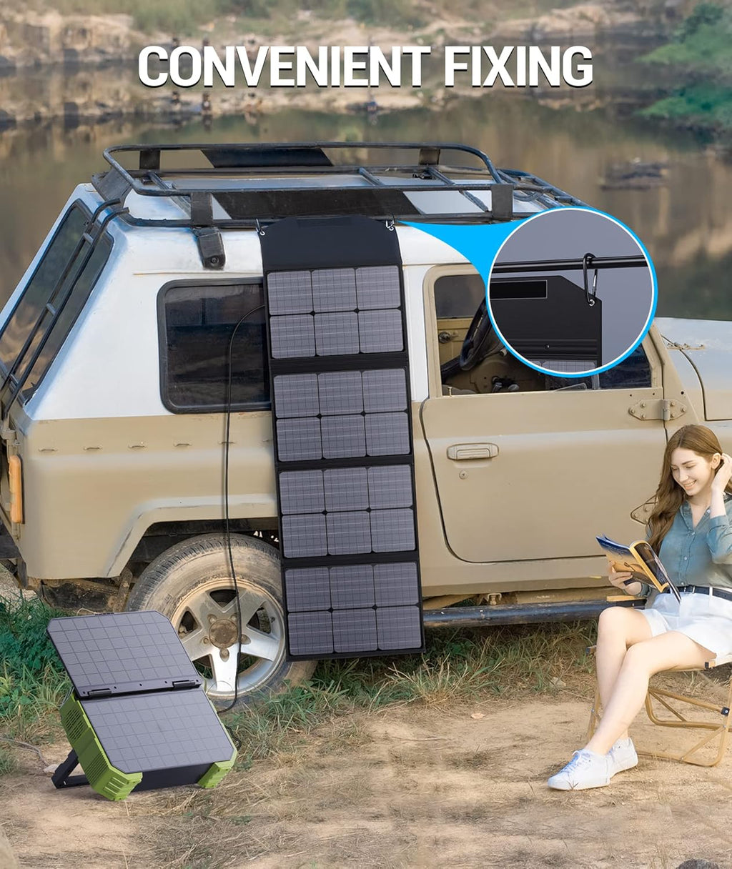 120W Portable Solar Panel PD45W QC3.0 Fast Solar Charger DC18V 6.67A USB A&C Output Compatible with Power Stations, Solar Generators, Phones, Tablets, for RV Camping, Off-Grid Road Trips