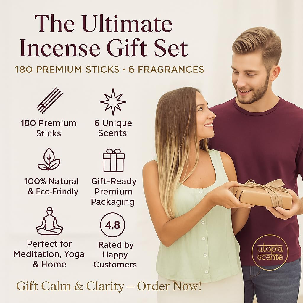 Premium Incense Sticks, Lavender, Sandalwood, Jasmine, Patchouli, Nag Champa, Vanilla, Variety Gift Pack 180 Sticks, Includes a Holder in Each Box
