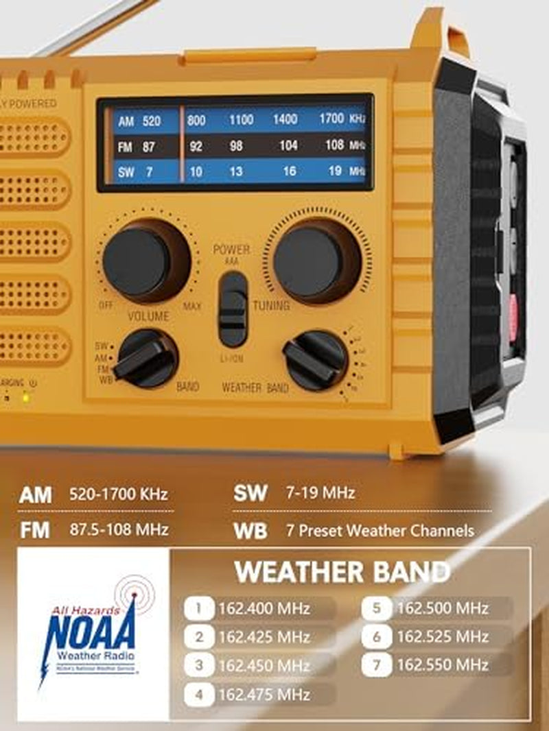 Weather Radio, 5000Mah/18500Mwh NOAA Weather Radio, Solar Hand Crank Emergency Radio with AM/FM/SW/NOAA Weather Alert, Flashlight, Reading Lamp, Cell Phone Charger and SOS Siren
