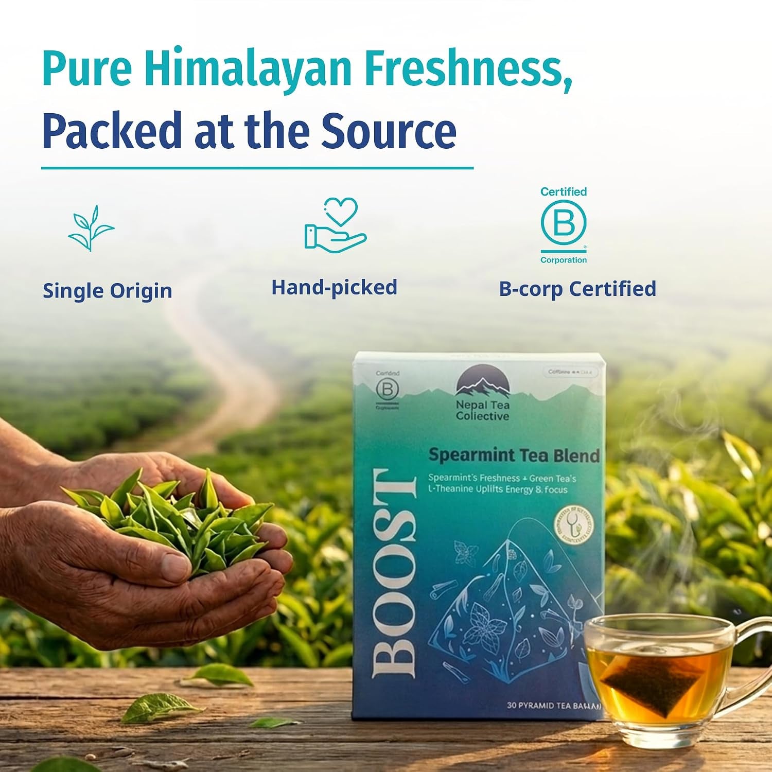 Boost Spearmint Green Tea Bags, 30 Count | Wellness Blend with Licorice Root & Cinnamon, Medium Caffeine | Digestive Wellness Energy | Plastic Free Pyramid Bags with Whole Tea Leaves