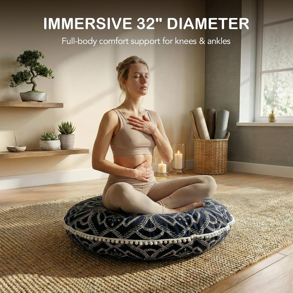 32-Inch Meditation Cushion, Large Floor Pillows for Adults, Black
