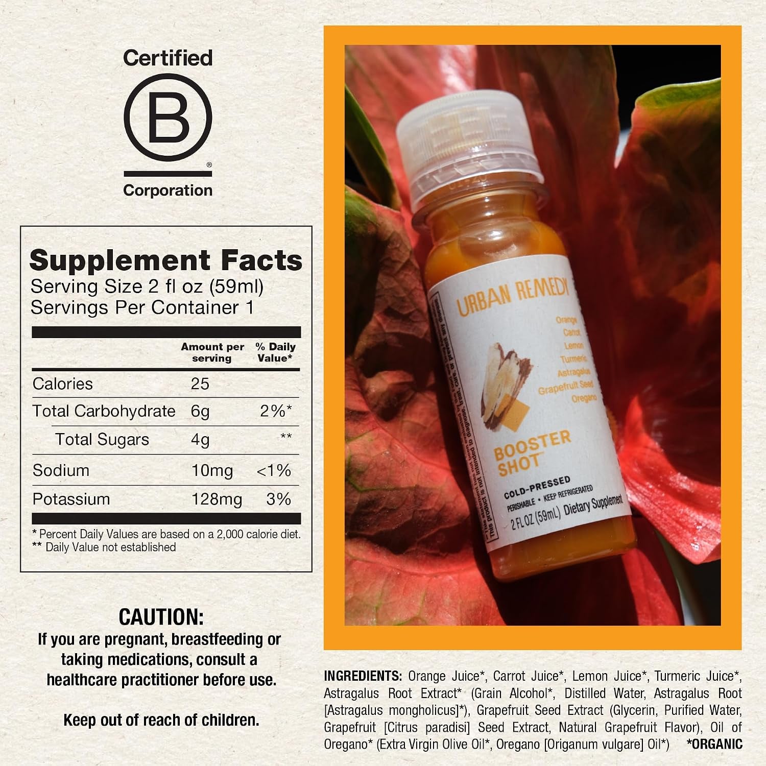 Booster Shot – Immunity Support with Turmeric, Astragalus, Oil of Oregano, and Citrus Juices for Wellness Defense. Vegan, Gluten-Free, Non-Gmo, 2 Fl Oz