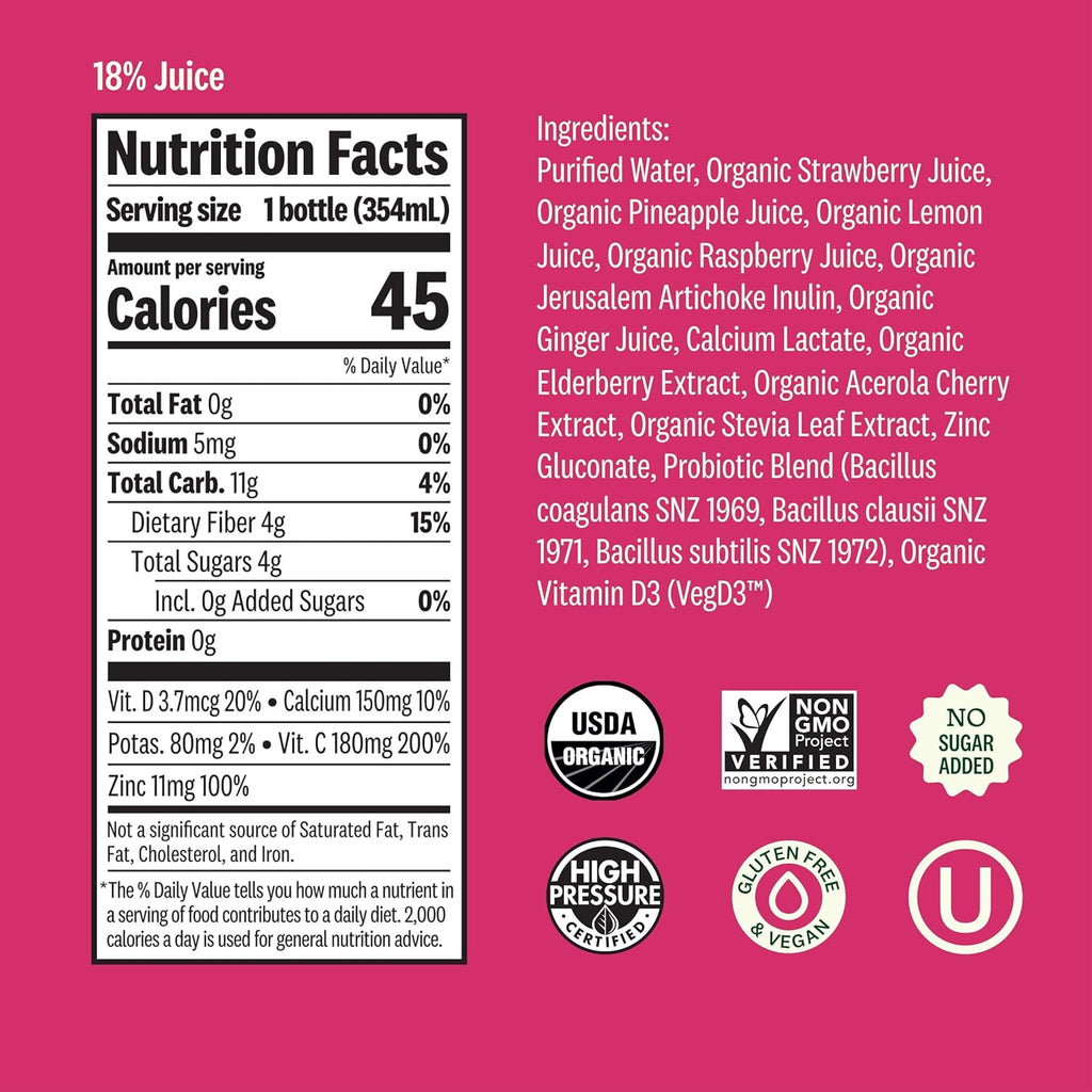 Organic Gut Health Elderberry Ginger Cold Pressed Juice Drink, 12 Fl Oz Bottle