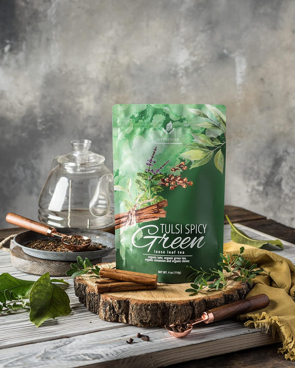 Organic Green Loose Leaf Tea with Tulsi, Cloves and Cinnamon – Kosher, No Natural or Artificial Flavors – 4 Oz