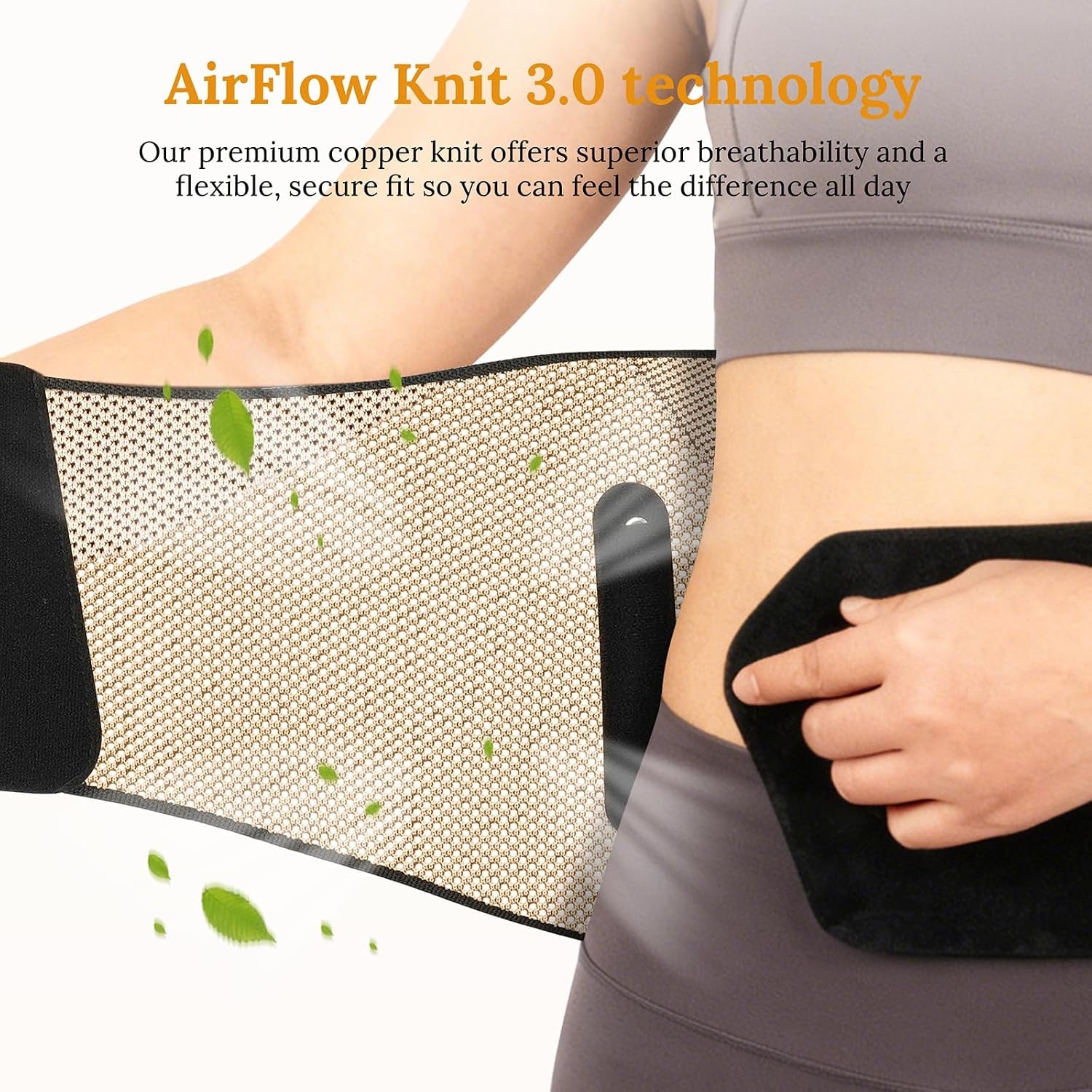 Copper Lower Back Brace with Removable Dual Spine Rods & Therapy Pocket-Ultra Breathable for Lower Back Pain Relief & Work Support(Large)
