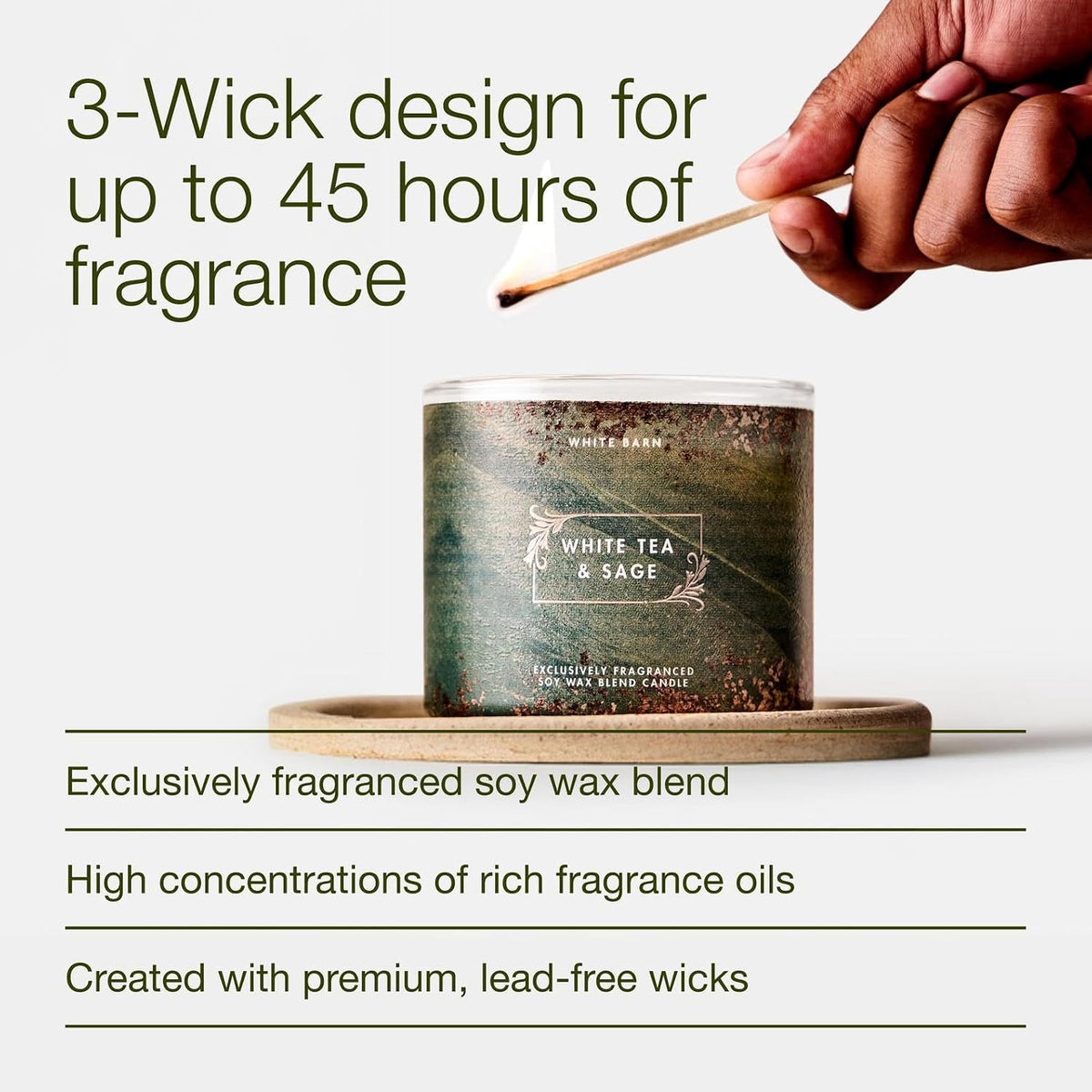 3-Wick Candle, White Tea & Sage, Soy Wax Blend