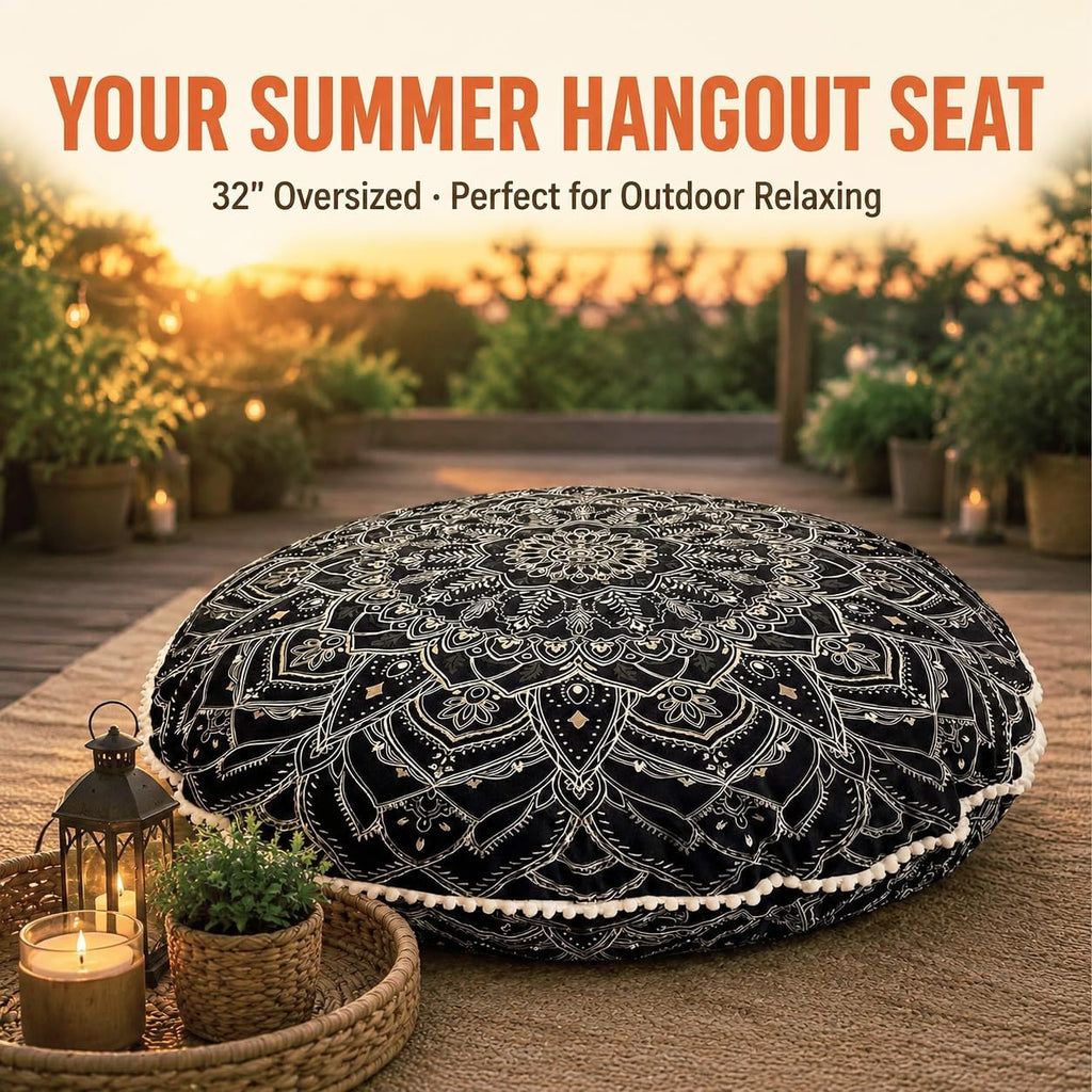 32-Inch Meditation Cushion, Large Floor Pillows for Adults, Black