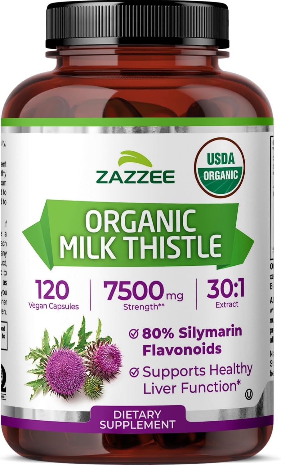 USDA Organic Milk Thistle 30:1 Extract, 80% Silymarin, 120 Vegan Capsules, 4 Month Supply, Certified Kosher, High Potency Liver & Antioxidant Support, Silybum Marianum, Non-Gmo, Made in the USA