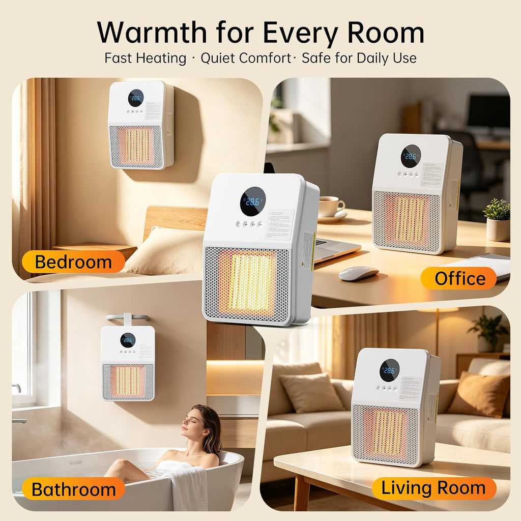 Wall Heater for Indoor Use, 1500W PTC Ceramic Space Heater, Remote