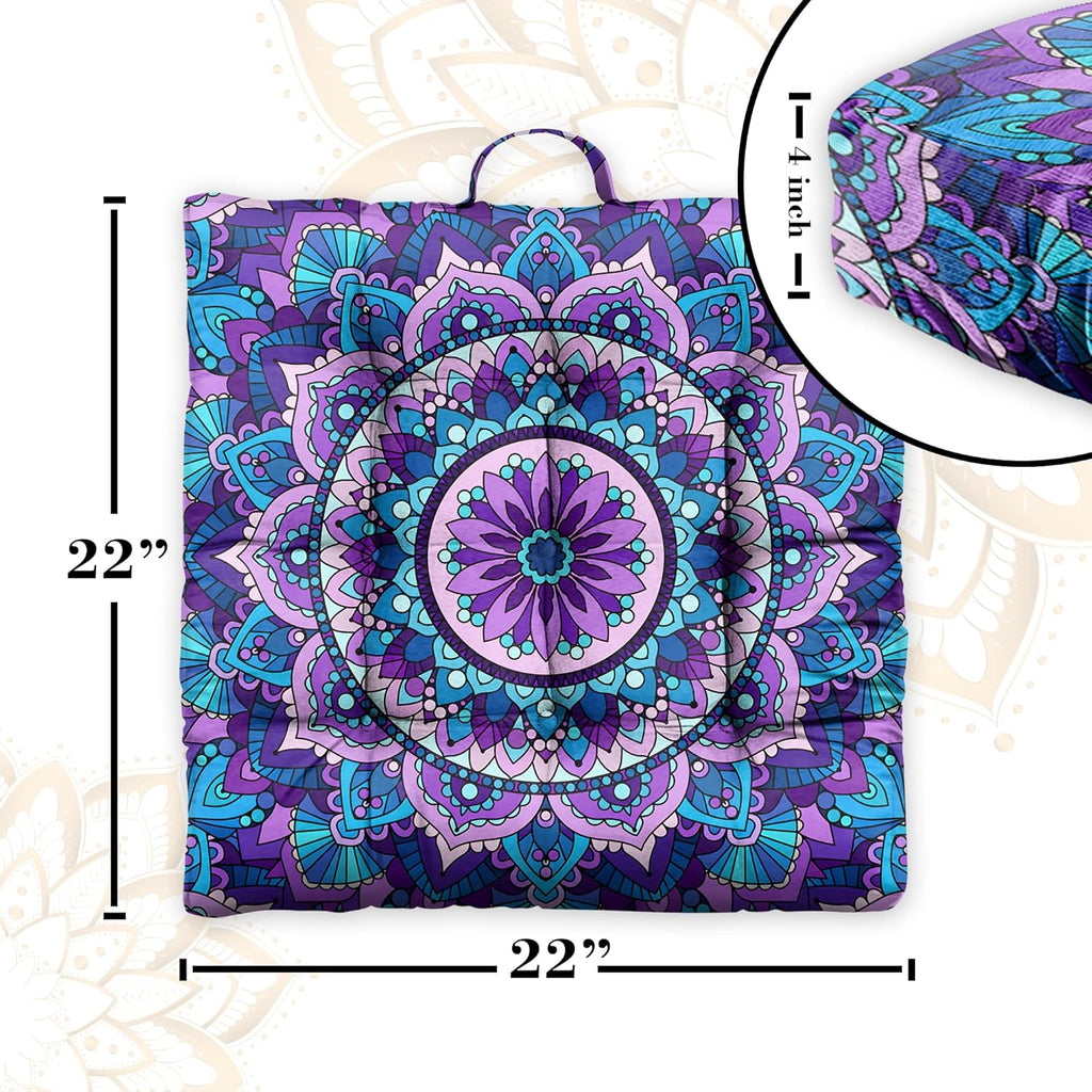 Mandala Meditation Cushion, Boho Meditation Mat, Meditation Pillows for Sitting on Floor, Cushions for Sitting in Home and Outdoor, Square Floor Pillow Cushion Seating for Yoga Accessories 22'' X 22''