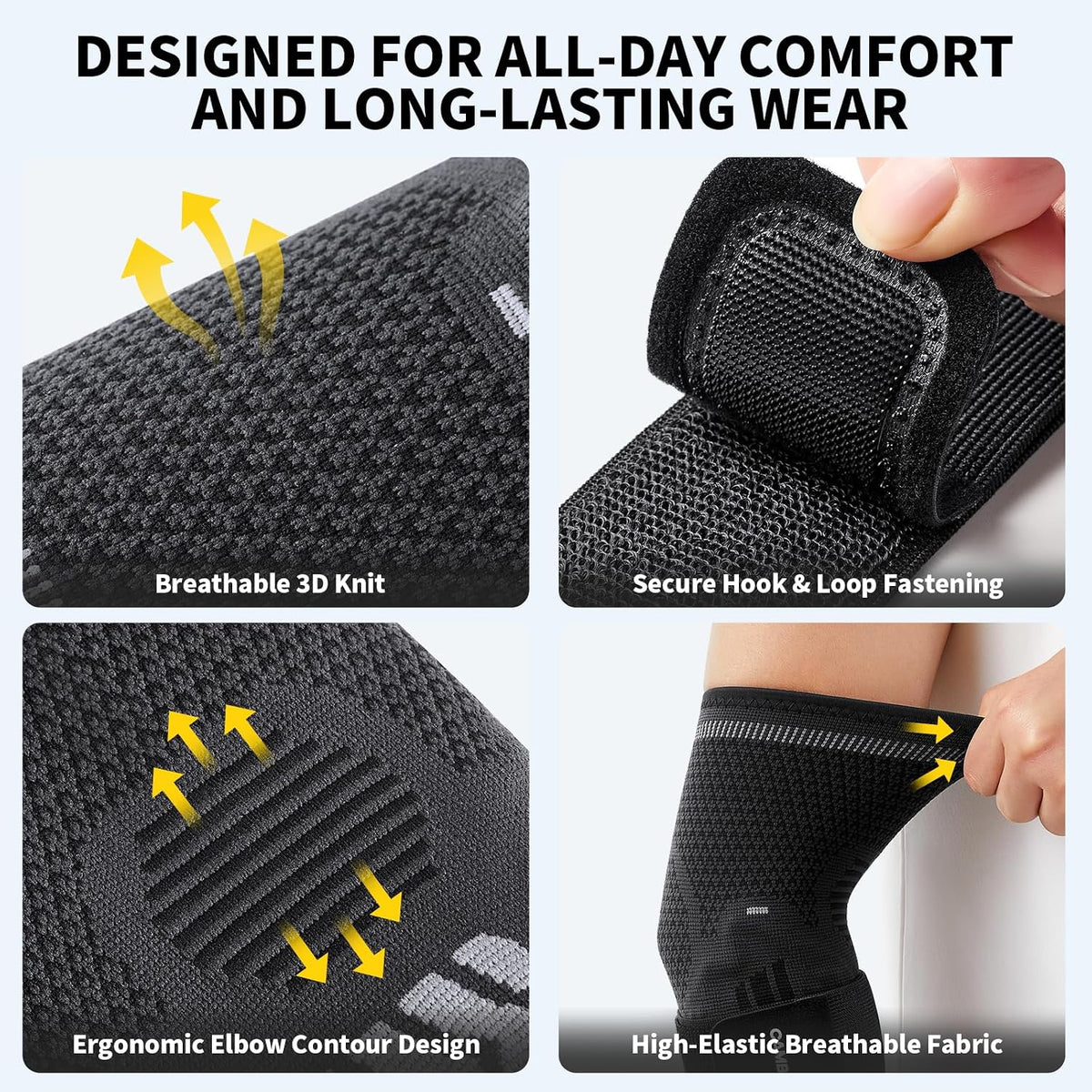2 Pack Tennis Elbow Brace, Dual Gel Pad Compression Sleeve, Black