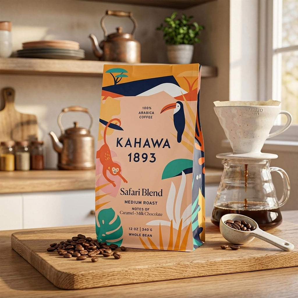 Whole Bean Coffee Medium Roast Safari Blend 12 Oz - as Seen on Shark Tank, High Antioxidants, Naturally Sweet, Organically Grown, Ethically & Sustainably Sourced