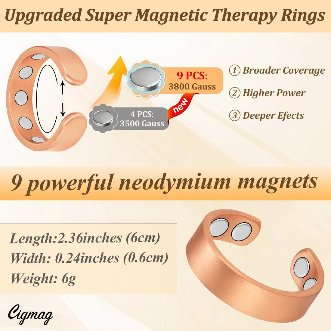 Magnetic Copper Rings for Women Strong Magnets Pure Copper