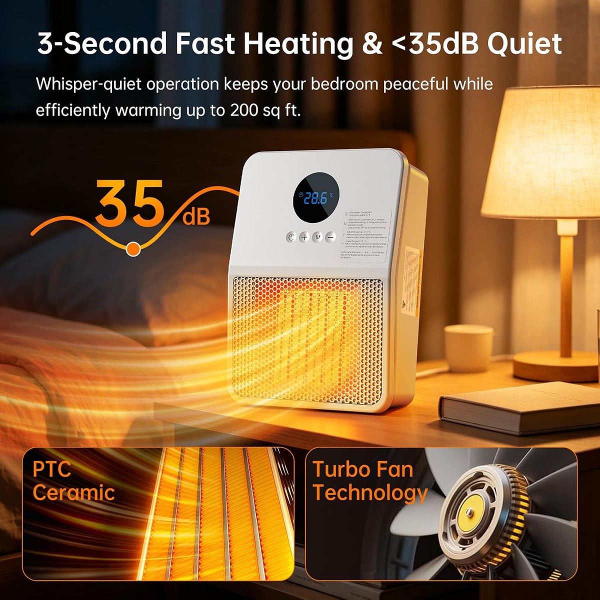 Wall Heater for Indoor Use, 1500W PTC Ceramic Space Heater, Remote