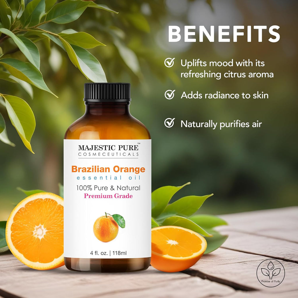Essential Oil with Glass Dropper - 100% Pure and Natural - Essential Oils for Diffuser, Aromatherapy, Soap and Candle Making, Brazillian Orange Essential Oil, Orange Oil, 4 Fl Oz