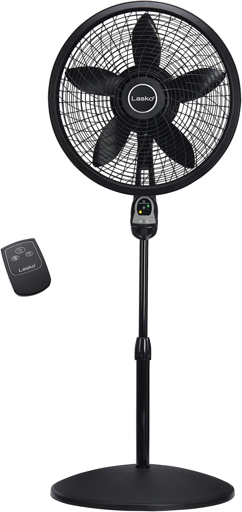 Lasko Oscillating Cyclone Pedestal Fan, Adjustable Height, Timer, Remote Control, 3 Speeds, for Bedroom, Living Room, Home Office, 18", Black, 1843