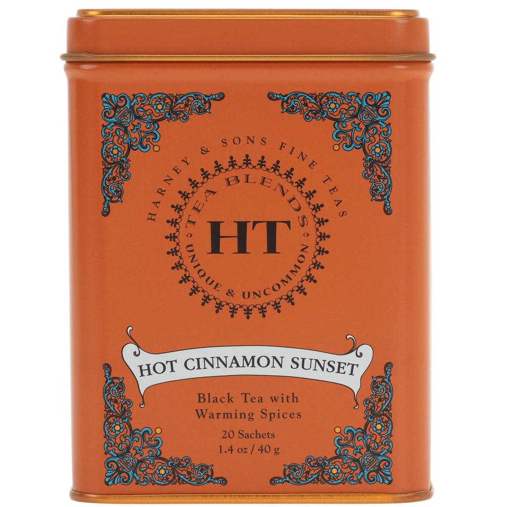 Caffeinated Hot Cinnamon Sunset Black Tea with Orange and Cloves Tin 20 Sachets (Pack of 1)