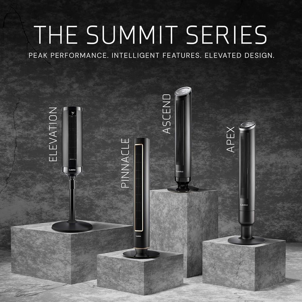 Lasko Elevation Tower Fan for Bedroom, Office, and Living Room - 42”-54” Adjustable Height Cooling with 31 Ft/S Airflow and 90° Oscillation- Quiet 28 Db Operation - Remote Control - Black