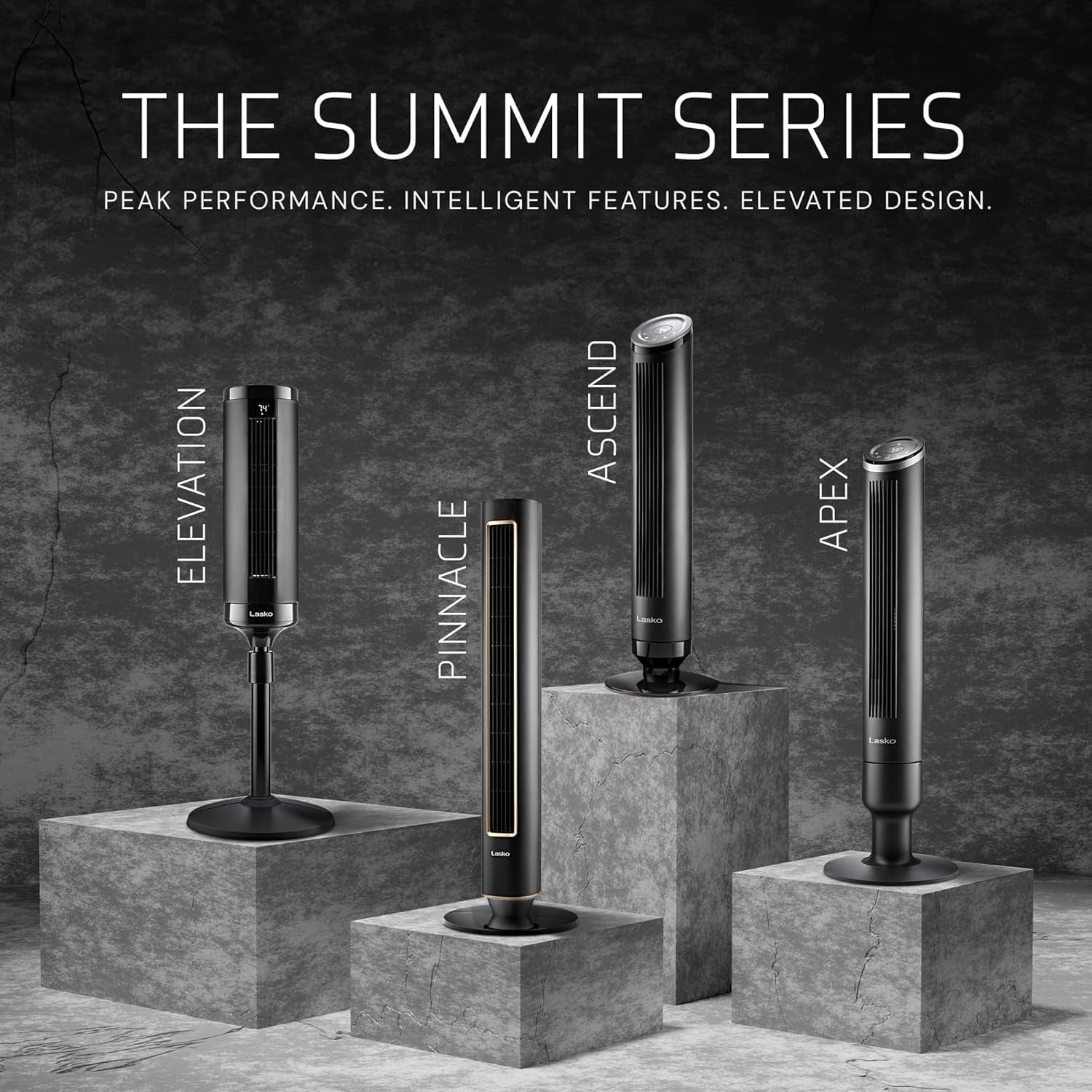 Lasko Elevation Tower Fan for Bedroom, Office, and Living Room - 42”-54” Adjustable Height Cooling with 31 Ft/S Airflow and 90° Oscillation- Quiet 28 Db Operation - Remote Control - Black