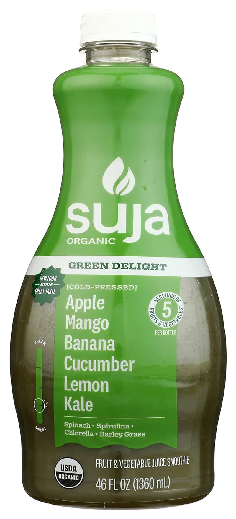 Organic Green Delight Cold Pressed Juice Drink, with Spirulina, Chlorella, and Barley Grass Powders, 46 Fl Oz Bottle