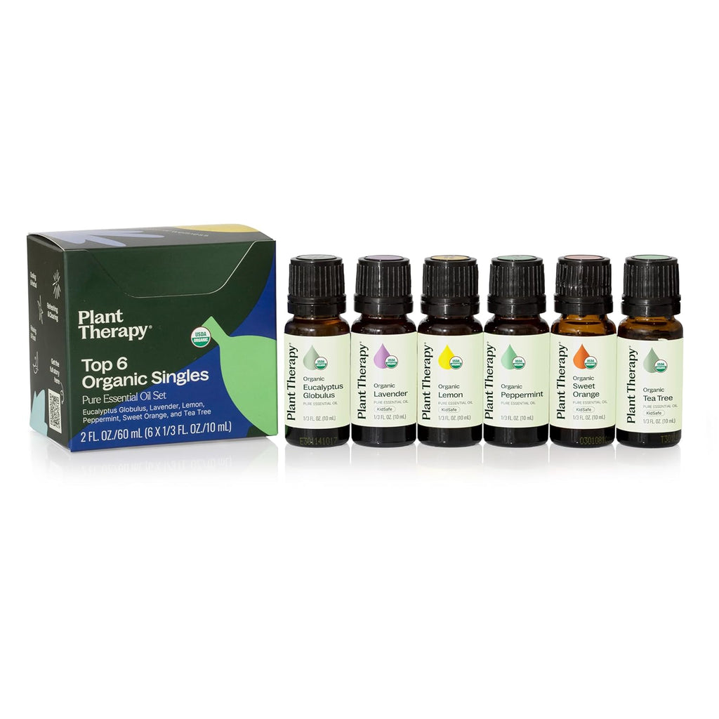 Top 6 USDA Organic Essential Oil Set - Lavender, Peppermint, Eucalyptus, Lemon, Tea Tree 100% Pure, Natural Aromatherapy, for Diffusion & Topical Use, Therapeutic Grade 10 Ml (1/3 Oz)