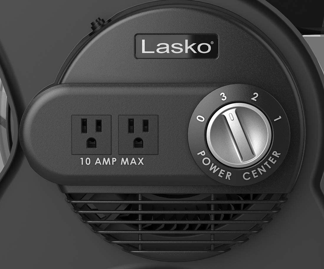 Lasko High Velocity Portable Utility Fan - Adjustable Air Mover Blower Fan for Bedroom, Office Desk, Garage, and Home - with 2 Outlets 120V - 3 Speeds - U12104 - 12" Tall - Black