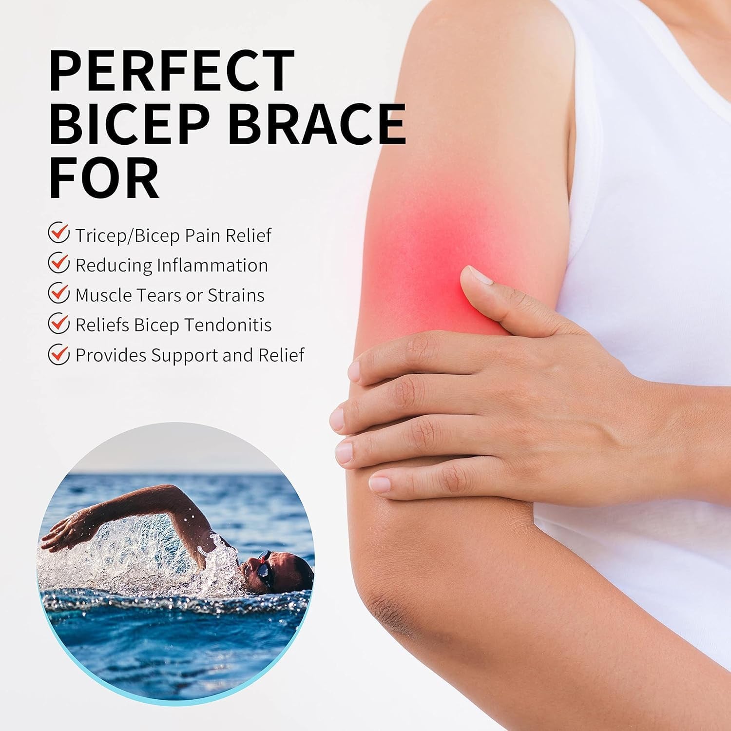 Bicep Tendonitis Brace Compression Sleeve Support, Upper Arm Brace Tricep Bicep Support Bands for Men and Women, Arm Wrap Pain Relief for Muscle Strains and Inflammation(Black, Large)