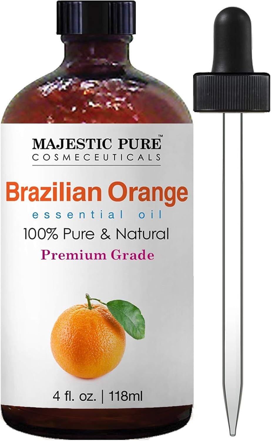 Essential Oil with Glass Dropper - 100% Pure and Natural - Essential Oils for Diffuser, Aromatherapy, Soap and Candle Making, Brazillian Orange Essential Oil, Orange Oil, 4 Fl Oz