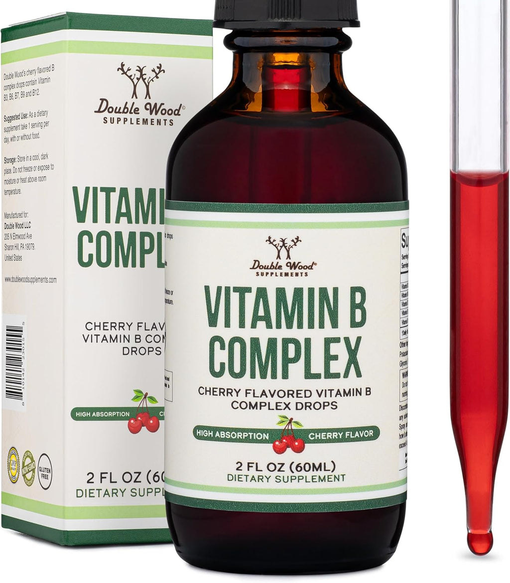Liquid Vitamin B Complex - 2 Month Supply - Max Absorption - B3, B6, B7 (Biotin), B9, and Vitamin B12 - Cherry Flavor - 2 FL OZ