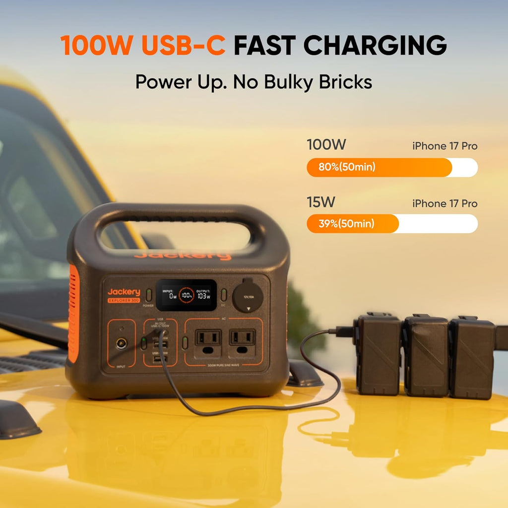 Jackery Solar Generator 300, 292Wh Power Station with 40W Solar Panel, 300W Pure Sine Wave AC Outlet for RV Outdoors Camping Travel Blackout