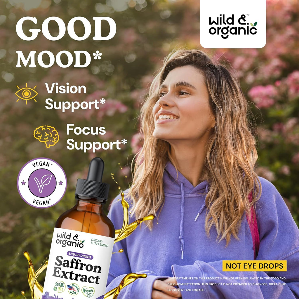 Saffron Supplements 88.5 Mg - Mood, Focus & Eye Support - Saffron Extract Liquid Drops - Add to Tea - 5-Month Supply - Crocus Sativus Herb - Vegan, Sugar & Alcohol-Free Tincture - 4 Oz