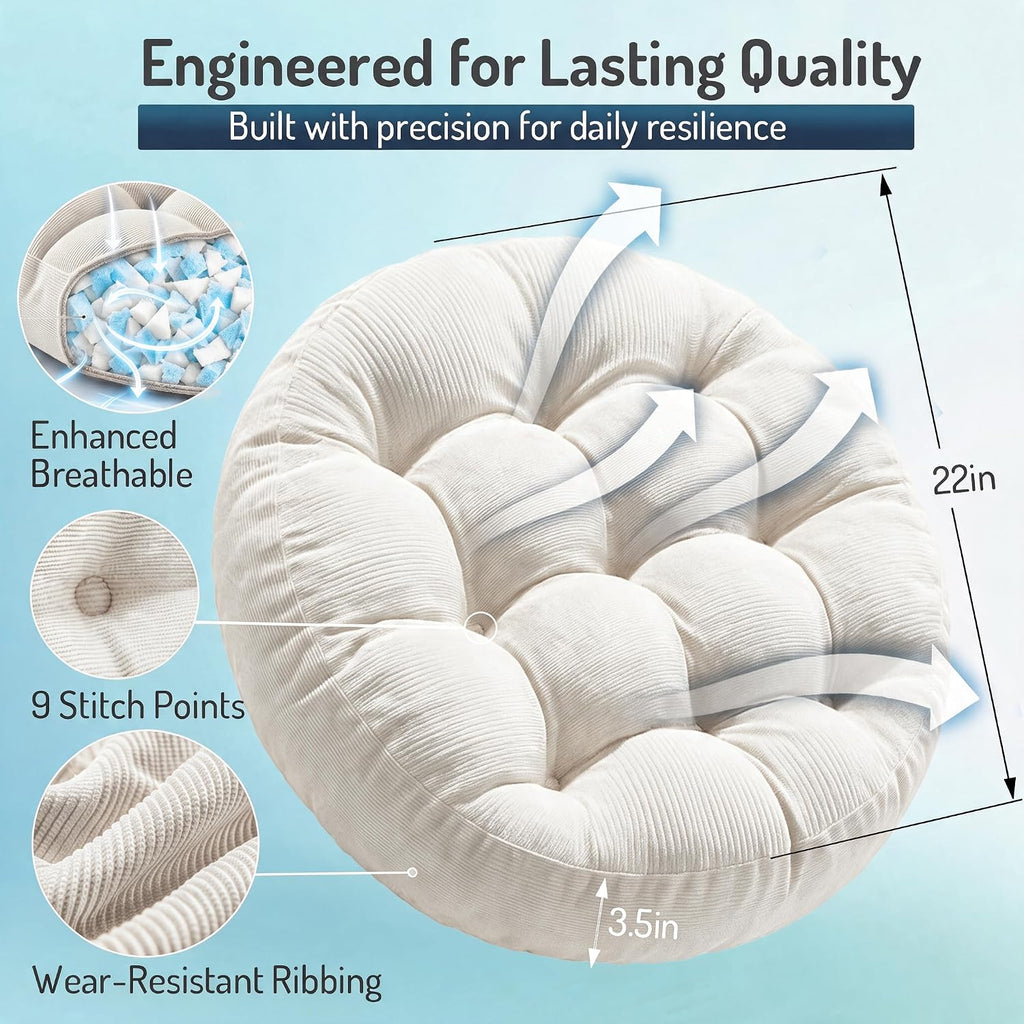 Meditation Cushions Set of 2, Large Floor Pillow for Adults, 22 Inch Round