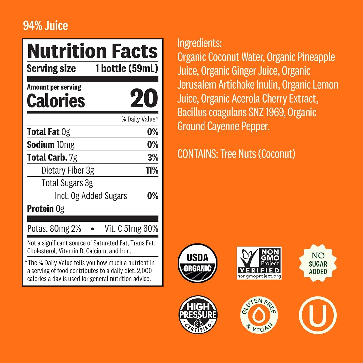 Organic Digestion Shot with Ginger, Apple Cider Vinegar and Ginseng, Immunity Support, Functional Shot, Cold-Pressed Juice with Live Probiotics, Plant-Based & Gluten-Free (2 Fl Oz)