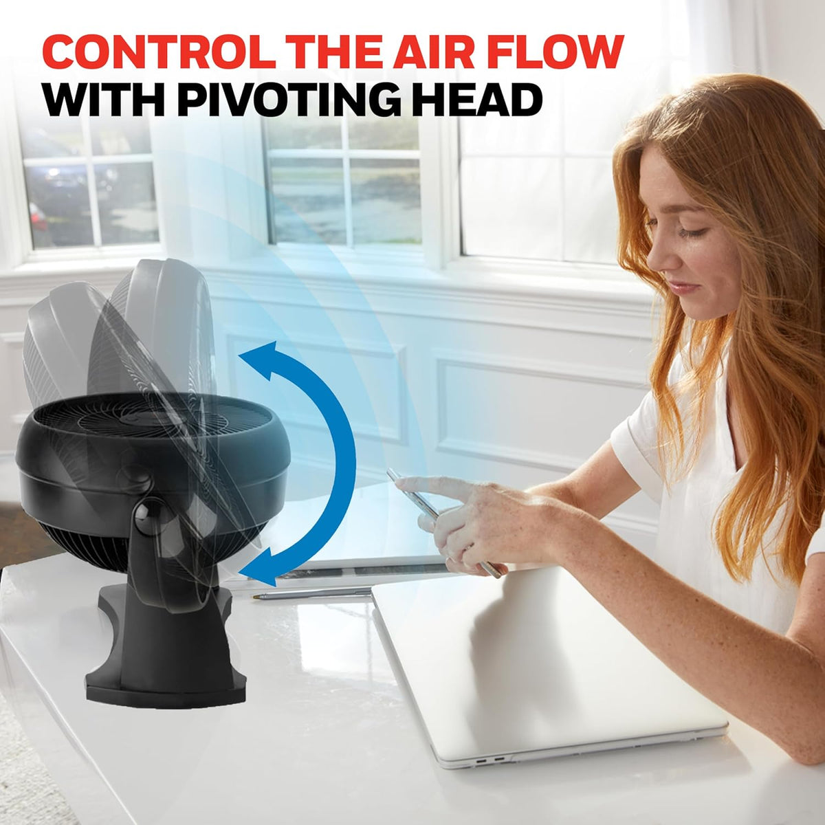Turboforce Air Circulator, Small Tabletop Fan, Quiet Personal Fan for Home or Office, 3 Speeds, 90 Degree Pivoting Head, Black, HT900
