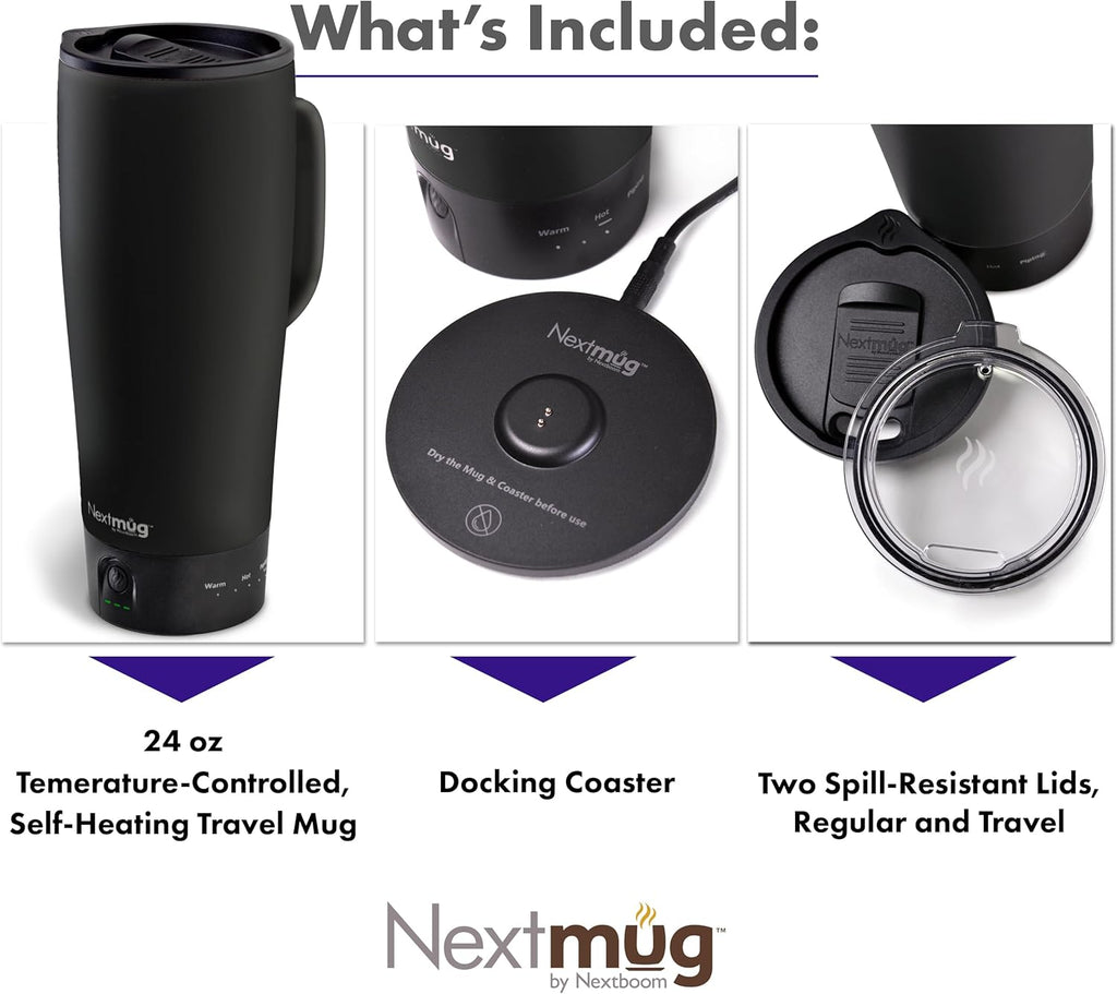 Nextmug Ultra - Temperature-Controlled, Self-Heating Travel Mug (Black - 24 Oz.)