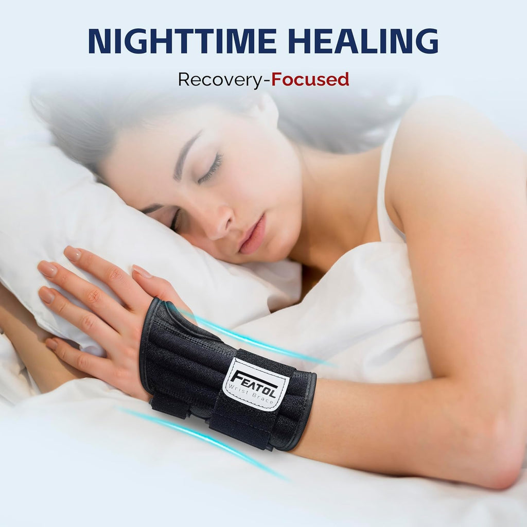 2 Pack Carpal Tunnel Wrist Brace for Work with Wrist Splint, 6.5'' Wrist Brace Night Support for Women Men, Pain Relief for Tendonitis, Arthritis, Pregnancy, Typing, Right and Left Hand, Medium