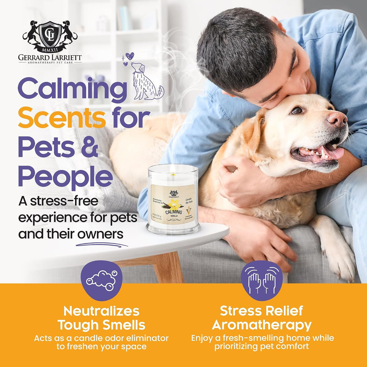 Pet Odor Eliminator Candle Calming Vanilla Scented Candle, Calming Candles Aromatherapy for Home Decor, Soy Wax Pet Candles Odor Eliminator for Animal Lover, Aromatherapy by Gerrard Larriett