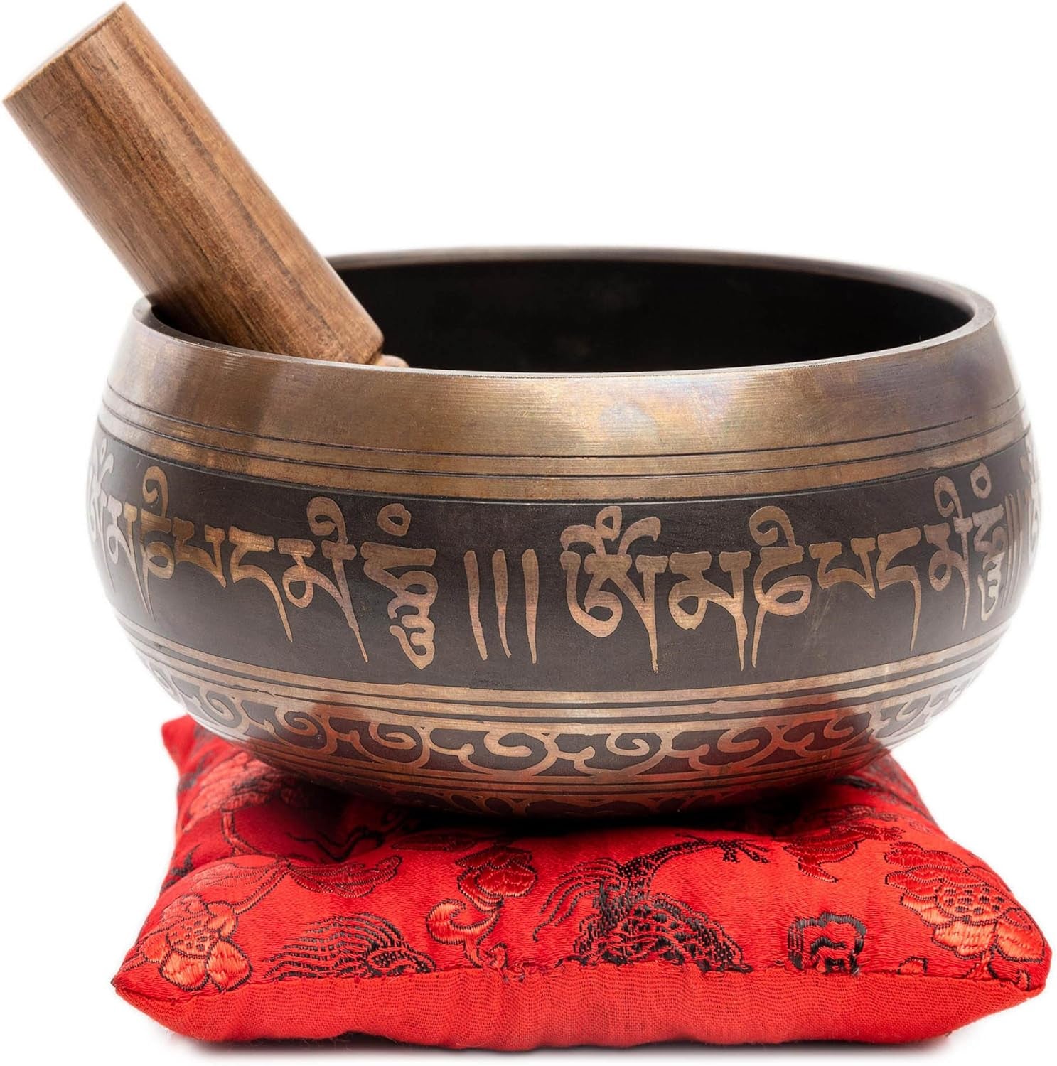 Premium Tibetan Singing Bowl Set – Handmade in Nepal Sound & Meditation Bowl – Spiritual Decor for Yoga, Wellness Spaces & Relaxation by  (Brown & Red)