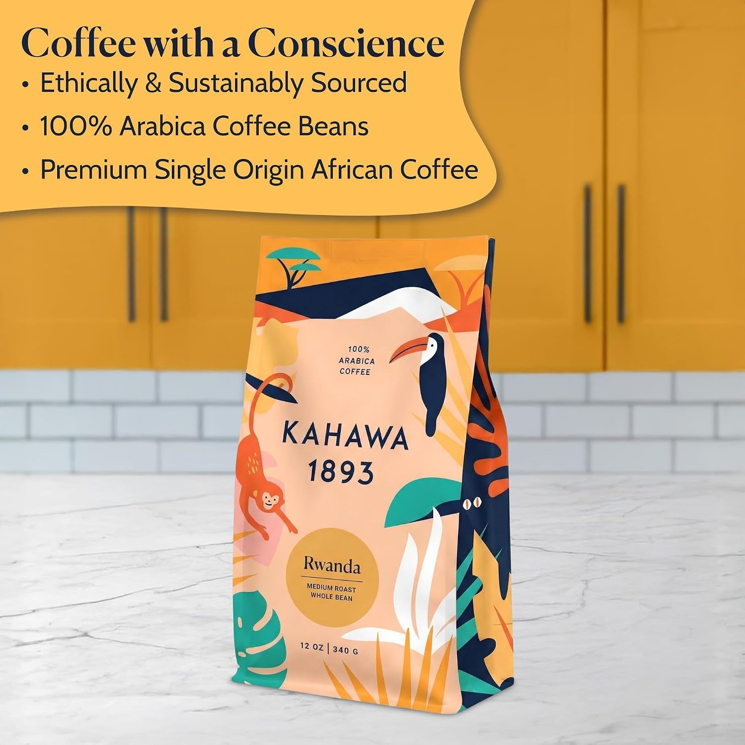 (Limited Edition) Whole Bean Coffee Medium Roast Rwanda 12 Oz - as Seen on Shark Tank, High Antioxidants, 100% Arabica, Naturally Sweet Specialty Coffee, Organically Grown, Ethically & Sustainably Sourced