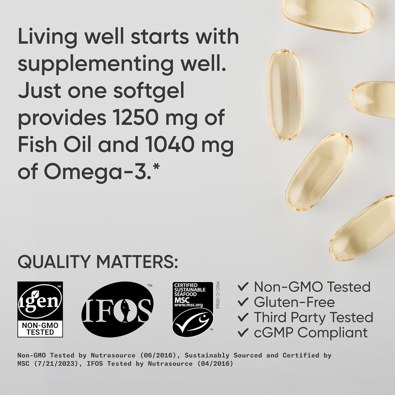 Sports Research® Omega-3 Fish Oil 1250Mg from Wild Alaska Pollock,180 Count | Always Fresh Never Fishy, 690Mg EPA 260Mg DHA per Softgel, MSC Certified Sustainable, Heart & Brain Health, Non-Gmo, Soy Free