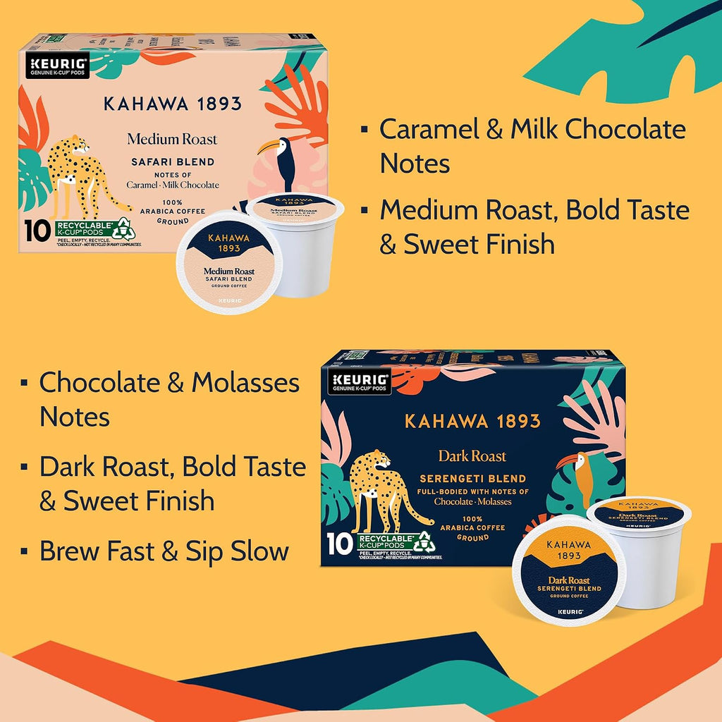 Variety Pack Coffee K-Cup Pods - Safari & Serengeti Blend (40 Count) - as Seen on Shark Tank, 1 Box Medium Roast + 1 Box Dark Roast, Ethically & Sustainably Sourced
