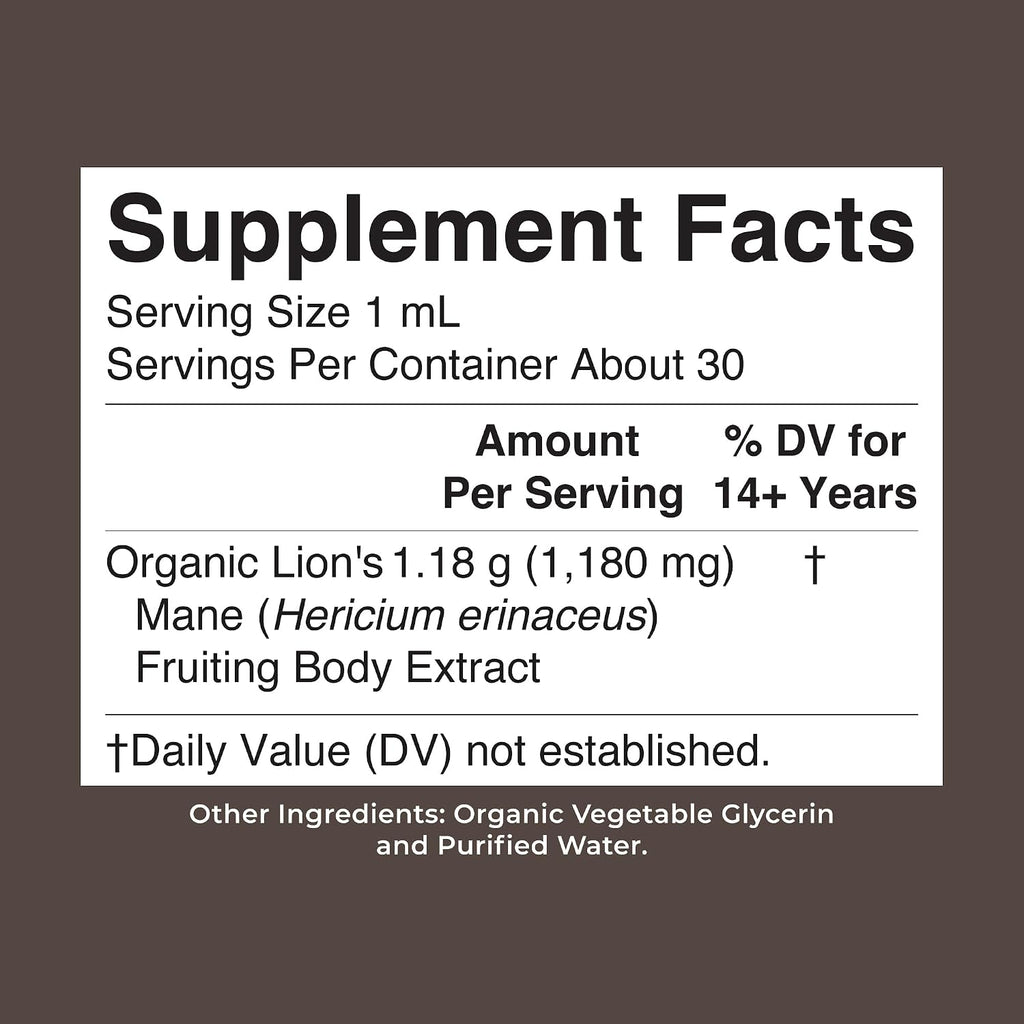 Lions Mane Mushroom Supplement Liquid Drops 1 Fl Oz, Non-Gmo