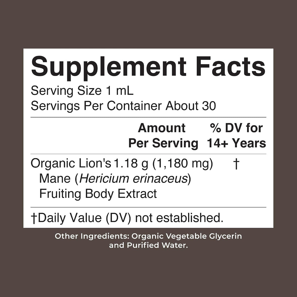 Lions Mane Mushroom Supplement Liquid Drops 1 Fl Oz, Non-Gmo