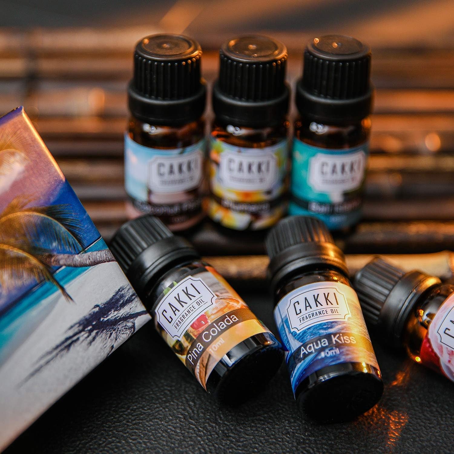 Summer Essential Oils for Diffusers for Home,  Fragrance Oils Set, Long Lasting, 6X10Ml with Coconut, Pina Colada, Aqua Kiss, Bali Island, Strawberry, Aromatherapy Oils, for Candles Making, Gifts