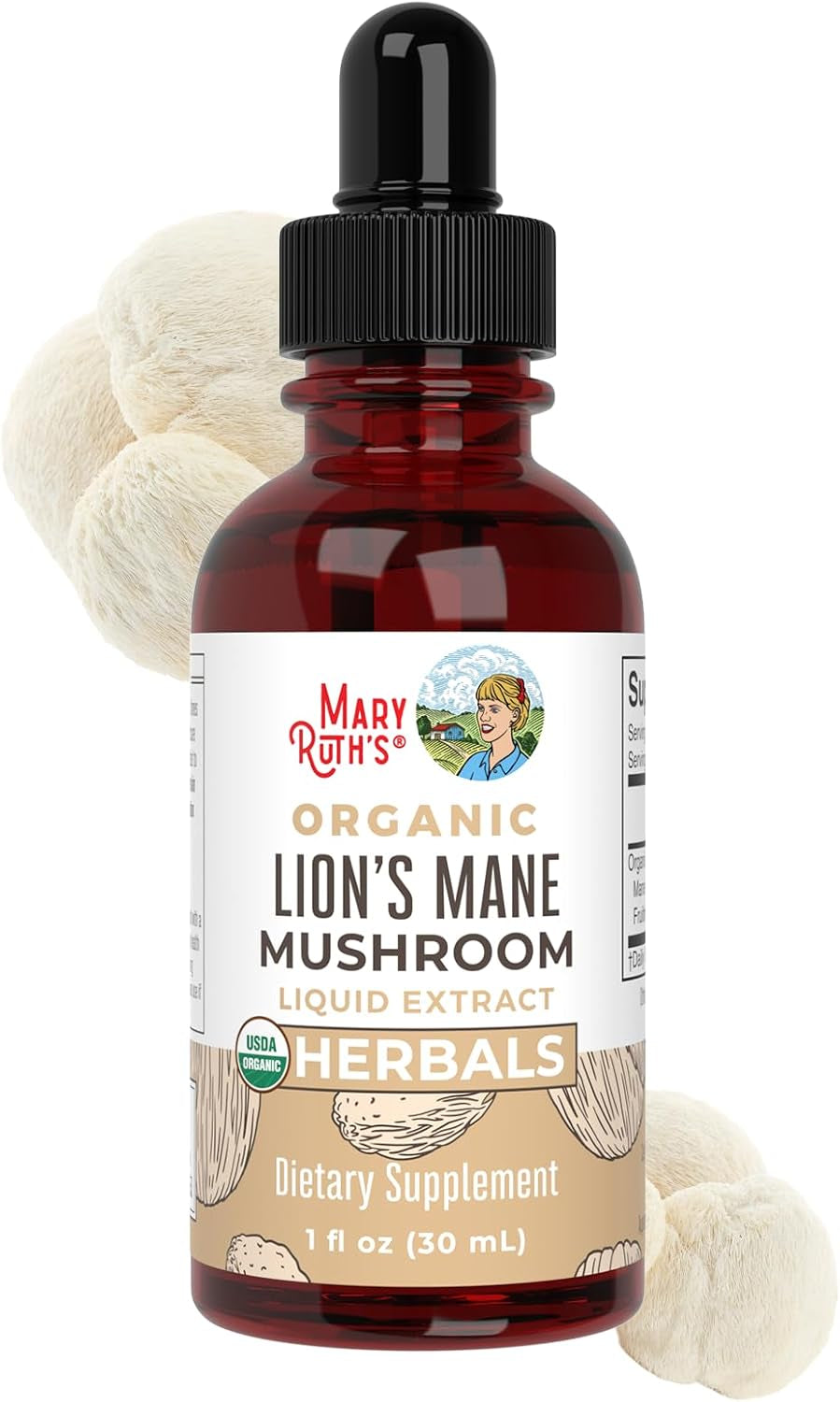 Lions Mane Mushroom Supplement Liquid Drops 1 Fl Oz, Non-Gmo
